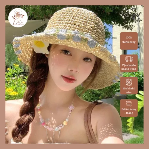 Mũ đi biển nữ phối hoa